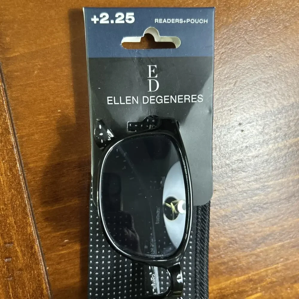 NEW! Ellen Degeneres Carter Black Sunglass Readers +Pouch Strength 2.25 Unisex